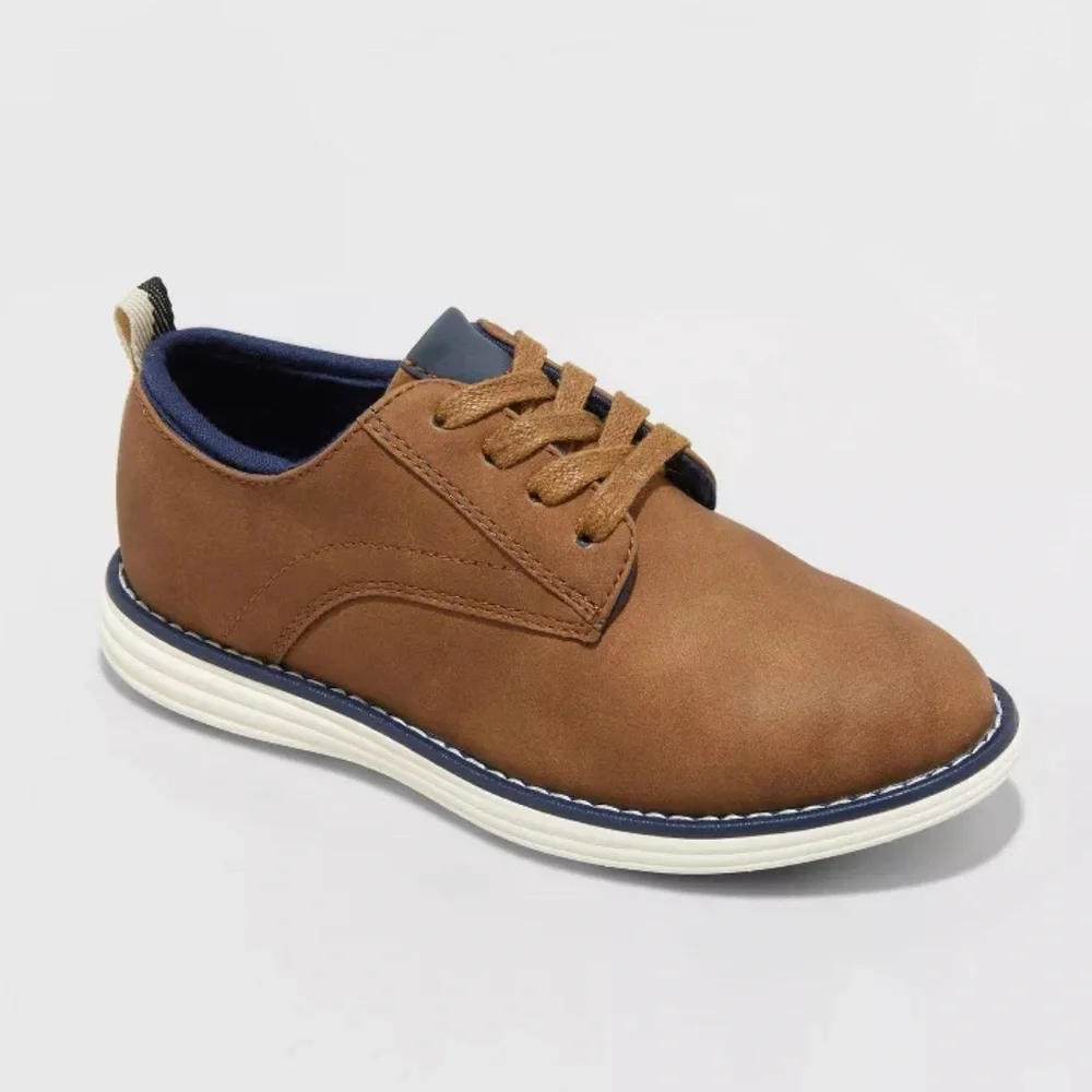 Cat & Jack Franco Boy’s Brown Faux Leather Lace Up Casual Dress Shoes Size 2